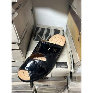 Vintage Hartjes Women's Black Patten Leather and Kroc Print Sandals 81022